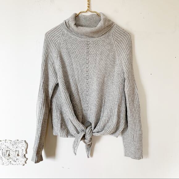 Anthropologie Moth Gray Tie Front Turtleneck Sweater XS - Picture 3 of 10